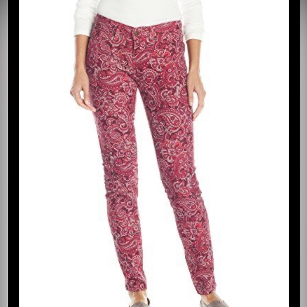 Prana Red & Pink Corduroy Trinity Paisley Patterned Women's Mid-Rise Pants Boho